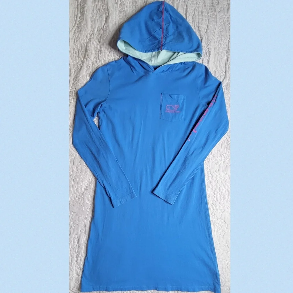 Vineyard Vines Long Sleeve Vintage Whale Hoodie Tee Dress Girls size L (14)